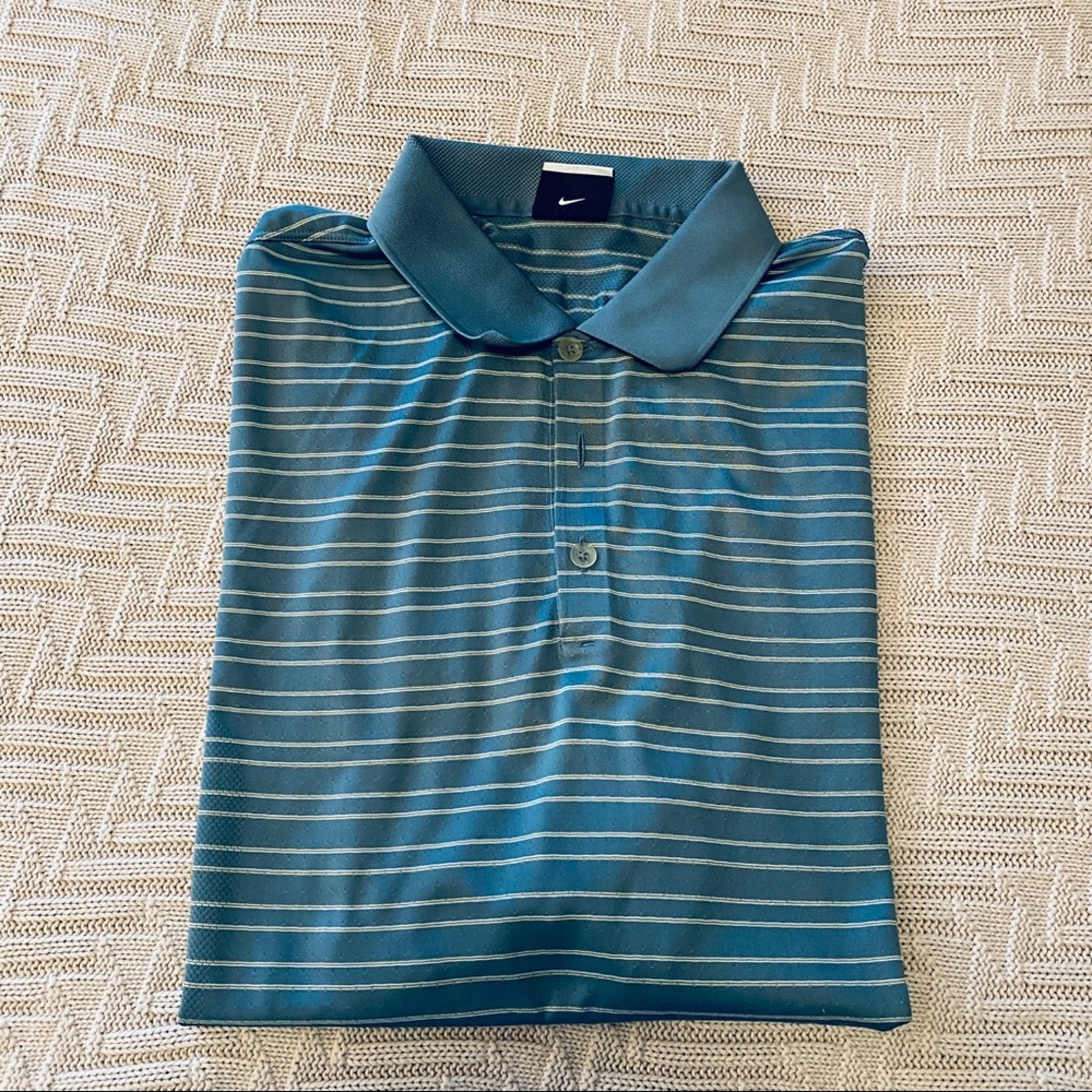 Nike Golf Teal Striped Short Sleeve Polo